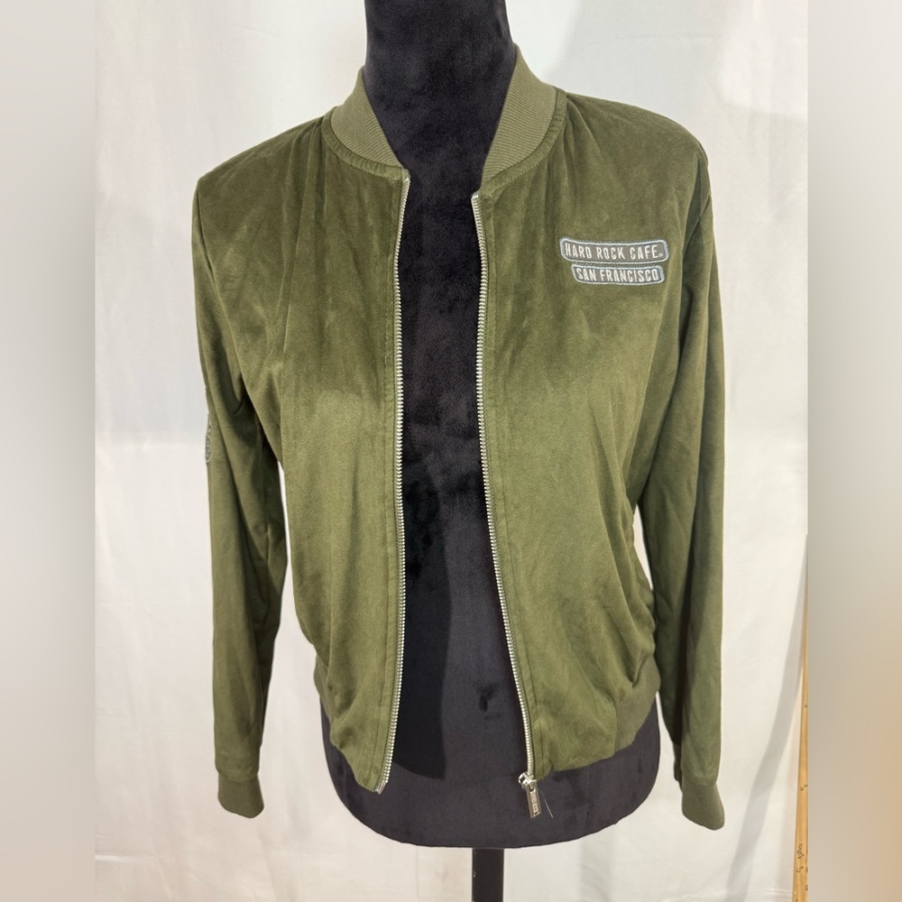 Hard Rock Cafe San Francisco Olive Green Bomber Jacket Keep Rock Alive Small